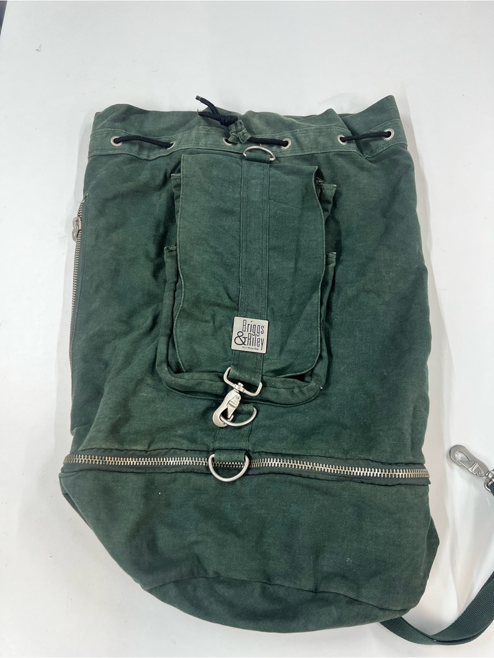 Briggs & Riley Green Canvas Backpack Duffel Travel Bag Expandable Vintage